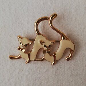 Two Cat Enamel Brooch